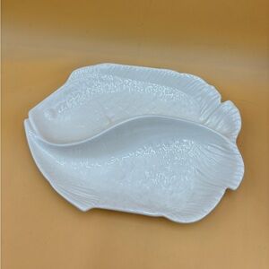 Vintage fish seafood divided dish serving platter in white ceramic
